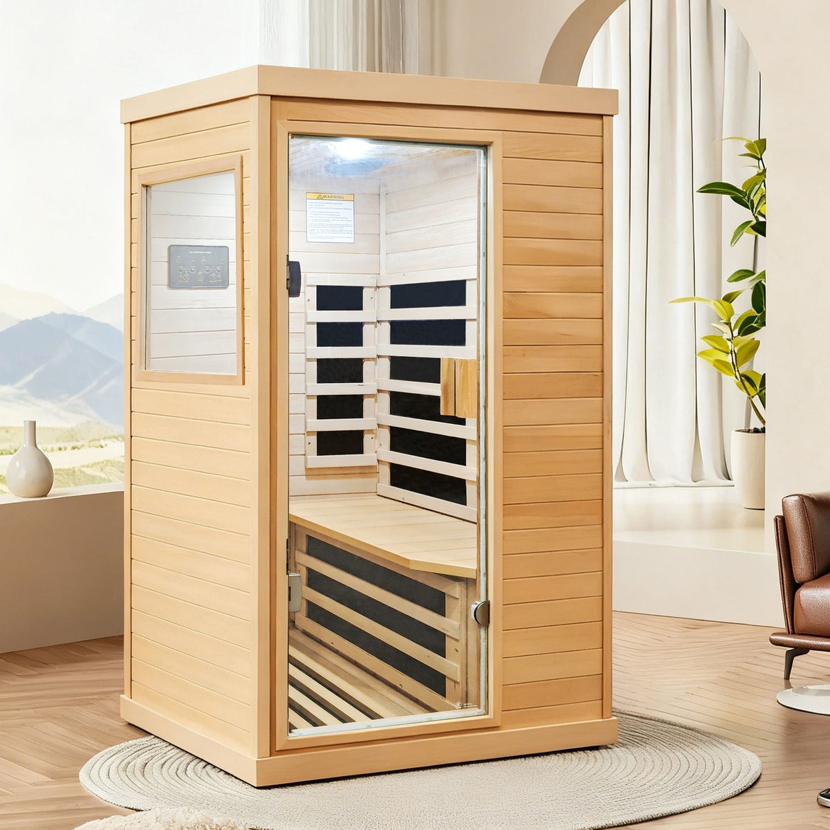 Infrared Sauna Room Single Room With Hemlock Frame, 6 Heating Plates, Built-In Lights And Bluetooth Audio - Natural