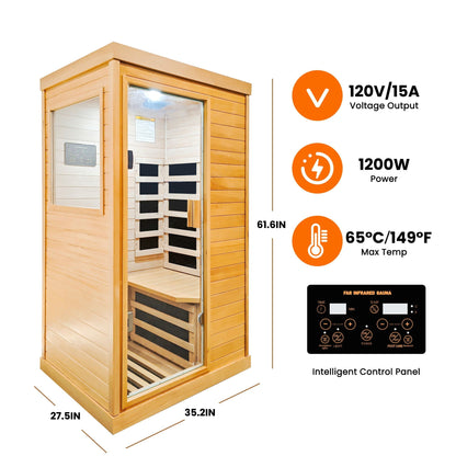 Infrared Sauna Room Single Room With Hemlock Frame, 6 Heating Plates, Built-In Lights And Bluetooth Audio - Natural