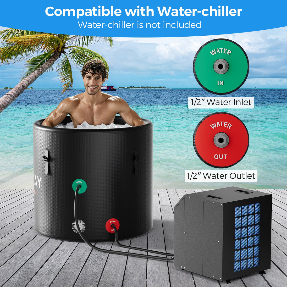 79 Gal Water Chiller Compatible Cold Plunge Tub with Cover-Black