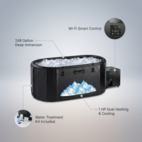 Cold Plunge Tub, 248 Gallon, 1 Horsepower, Heavy-Duty Ice Bath Tub for Athletes with Hot & Cold, Portable Inflatable Plunge Chiller with Water Treatment Kit, Immersion Therapy, Wifi (Black, 1 Set) — infographic
