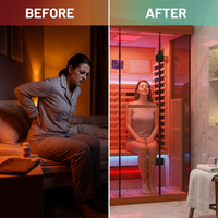 Full Spectrum Infrared Sauna，1-2 Person Home Sauna，Wooden Canadian Hemlock Indoor Spa Sauna with Resonance Speaker, Panoramic Tempered Glass Door — Before & After