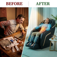 Massage Chair Built for Total Body Relief, Zero Gravity, Heat Therapy, Multiple Airbags, 5 Auto Programs — Before & After