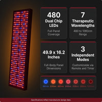 Red Light Therapy Full Body Panel, 480/630/660/810/830/850/1060Nm Blue Red near Infrared Light Device with 480 Dual Chip Clinical Grade Leds, Remote Control, Timer for Face, Body, BO-2400 — Results & Stats